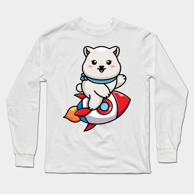 Cute polar bear riding rocket cartoon Long Sleeve T-Shirt by Wawadzgnstuff